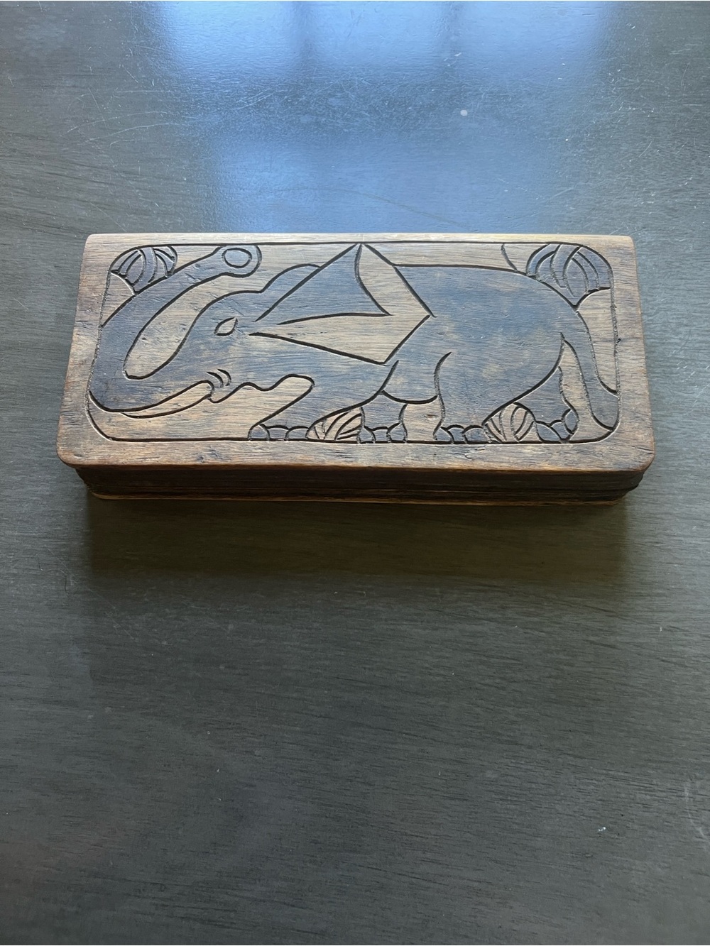 Vintage Hand Carved Wood Oware Mancala Board Game Folding Box W/ Bonduc Seeds